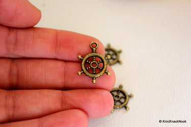 5 x Zinc Alloy Bronze Tone Ship's Wheel Charms Pendants 20mm x15mm
